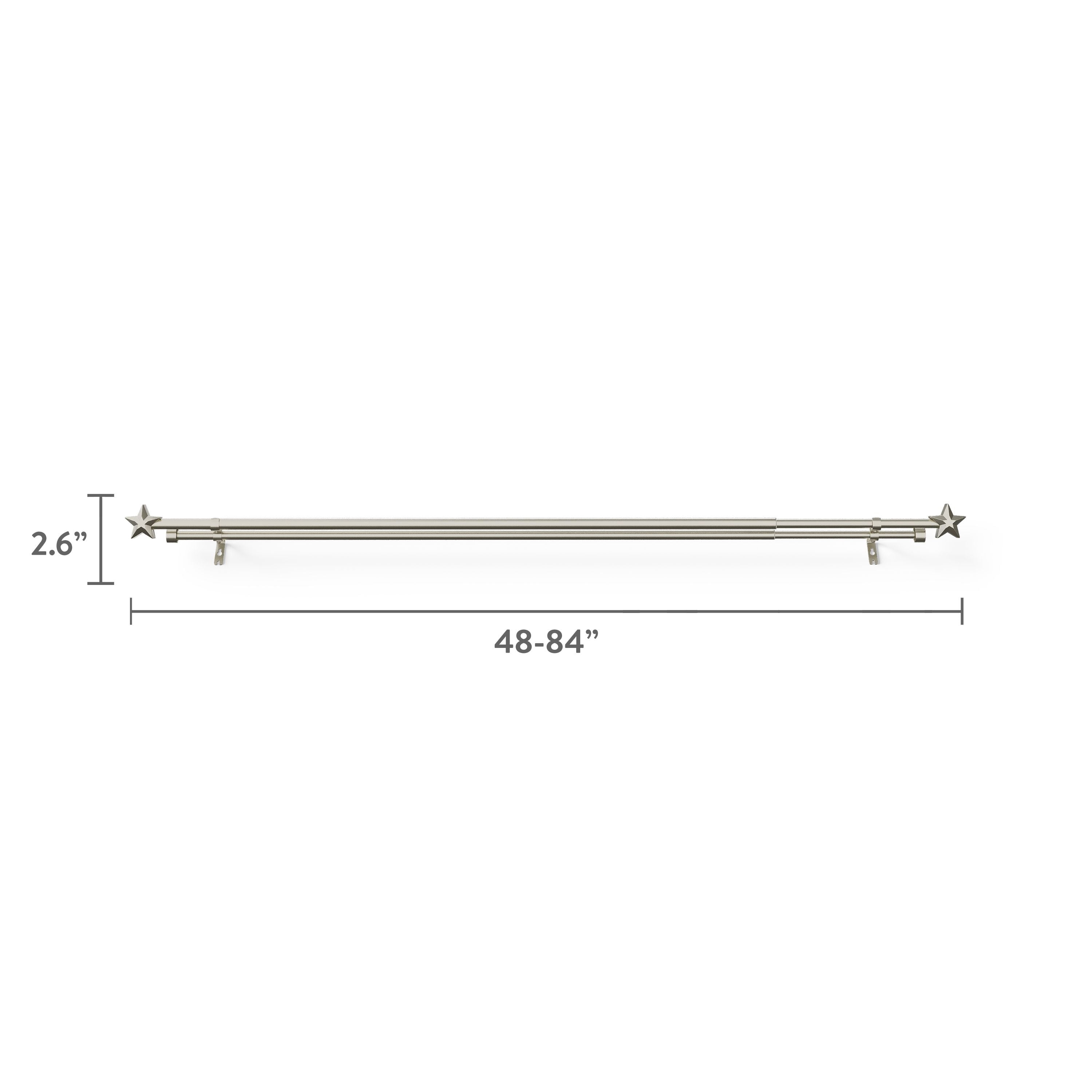 Mainstays Kids 3/4" Satin Nickel Star Adjustable Double Curtain Rod, 48"-84"