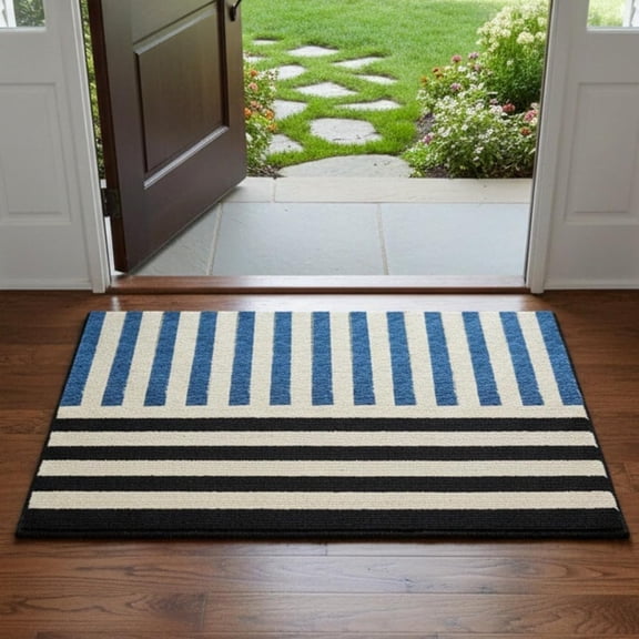 Door Mat Non-Slip Front Doormats Entryway Mat Resist Dirt Washable Low Profile Floor Mats for Indoor Outdoor Home Patio, Blue, 23.5"x35"