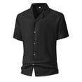 thumbnail image 3 of Short Sleeve Shirts for Men, Men's Cuban Collar Shirts Beach Casual Button Down Shirts Short Sleeve Summer Dress Shirt Vacation Solid Shirt, 3 of 4