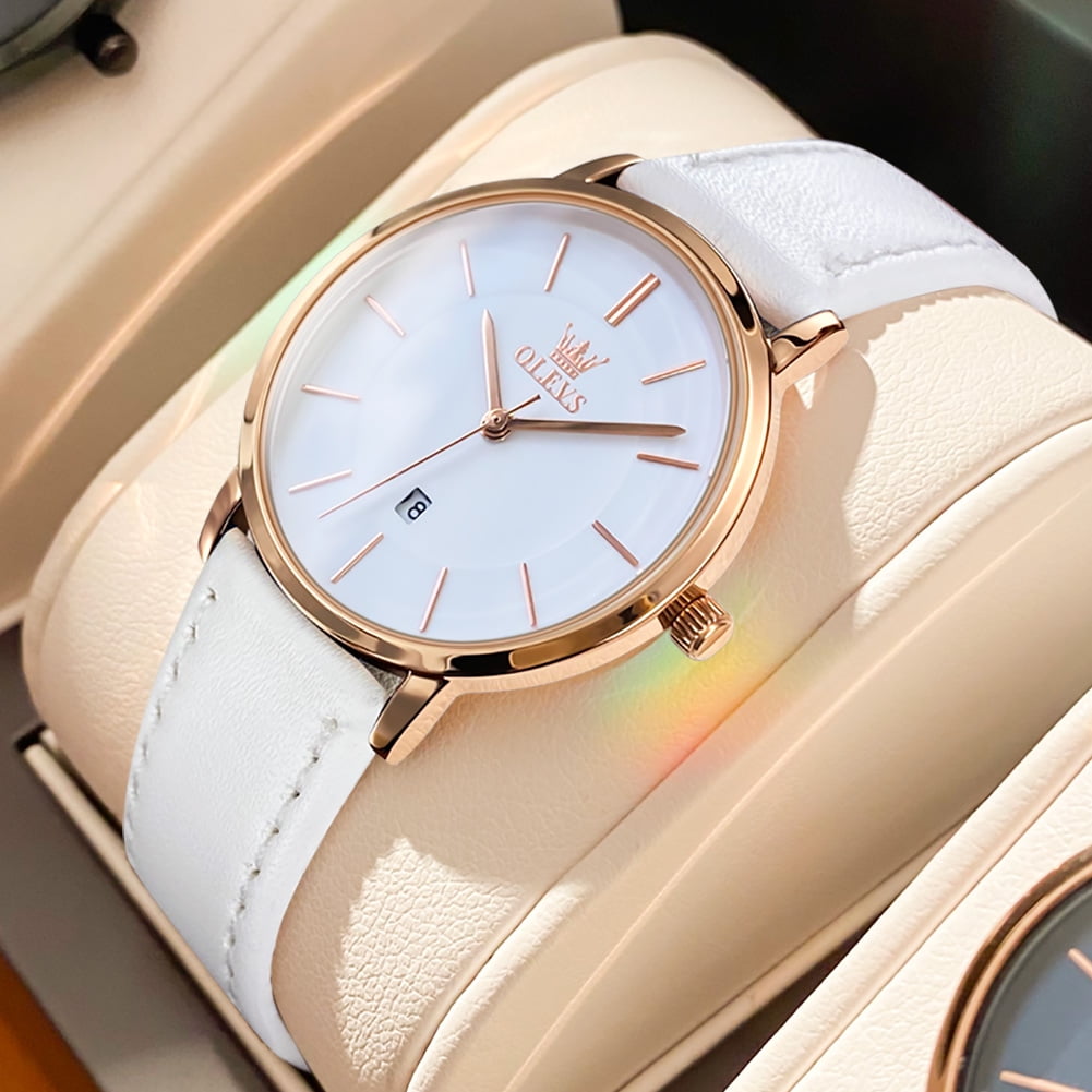 OLEVS Watches for Women Waterproof Womens Wristwatches Analog Quartz Ultra Thin Watches Leather Strap Watches with Date Calendar Ladies Watches Gifts Reloj para Mujer