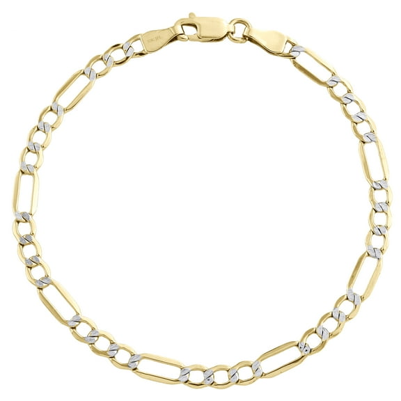 10K Yellow Gold 4mm Diamond Cut Hollow Fiagro Link Bracelet / Anklet 10 Inches