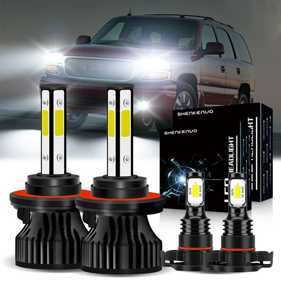 For GMC YUKON XL 2500 2007-2013 LED Headlights Bulbs 9008/H13 High/Low Beam and 5202/ps24w Fog light 6000K White,4pcs