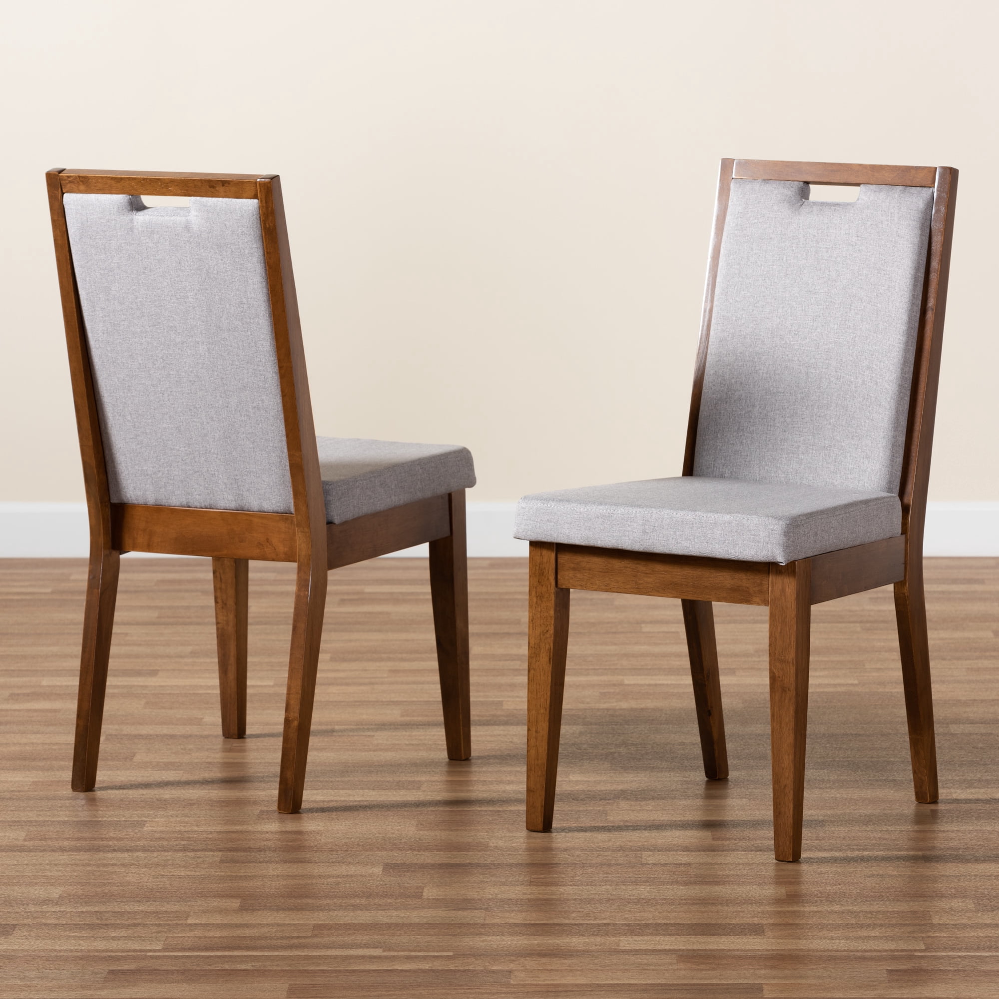 Baxton Studio Octavia Dining Chair, Set of 2, Grey and Walnut Brown