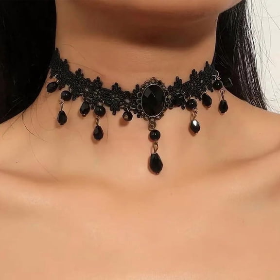Velvet Leather Lace Choker Necklace for Women Adjustable Layered Black Collar Necklace Trendy Goth Retro Jewelry Gifts