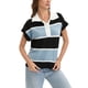 thumbnail image 4 of ATHLECHIC Suéter sin mangas casual para mujer, con cuello en V, botones, de rayas, suéteres cortos y sueltos, M Negro Azul, 4 of 5