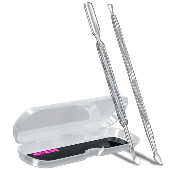 2Pcs Metal Silver Cuticle Pusher And Cutter Remover Salon Quality Stainless Steel Acetone Gel Nail Polish Peeler Scraper Durable Professional Manicure Pedicure Cleaner Tool For Fingernail And Toenail