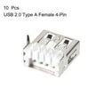 thumbnail image 2 of Uxcell 4-Pin DIP 90 Degree USB 2.0 Type A Female Socket Connector Right Angle Metal Silver Tone 10 pcs, 2 of 3