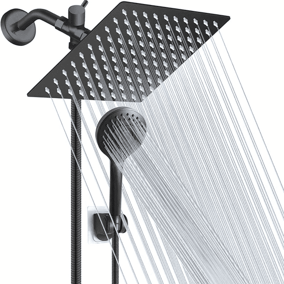 Shower Head with Hose, 8'' High Pressure Rain Shower Head, Handheld Shower Head Combo, 2 1 Spray Settings Adjustable Shower Head with Holder, Height/Angle Adjustable