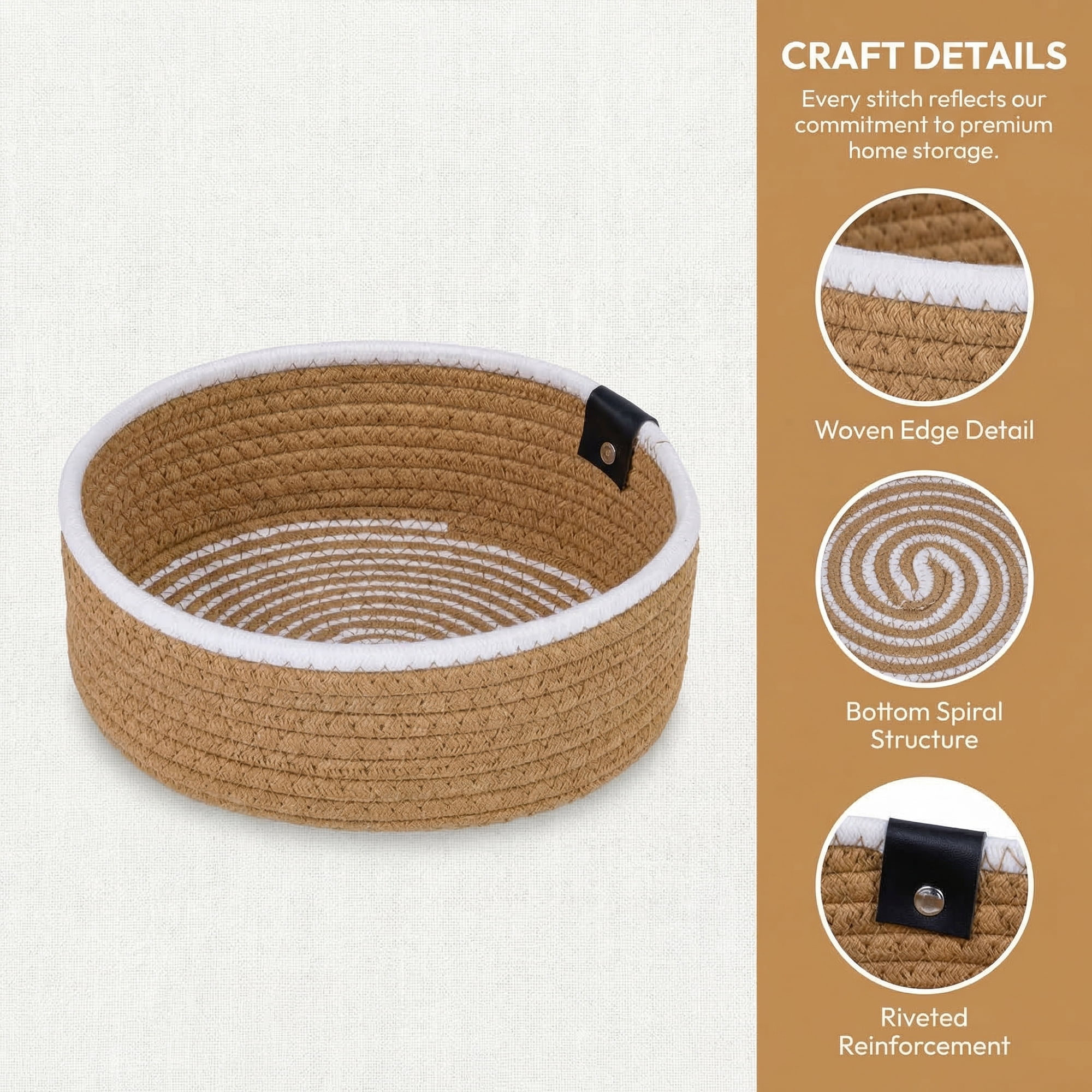 Unique Bargains 3pcs Woven Storage Basket for Key Tray Bowl Khaki 3pcs