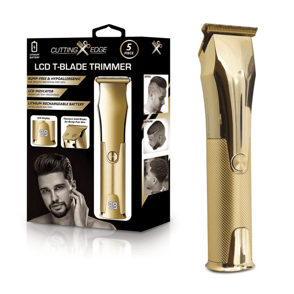 Cutting Edge Hypoallergenic T-Blade Hair Trimmer for Men, with LCD Indicator & 4 Guide Combs, Gold