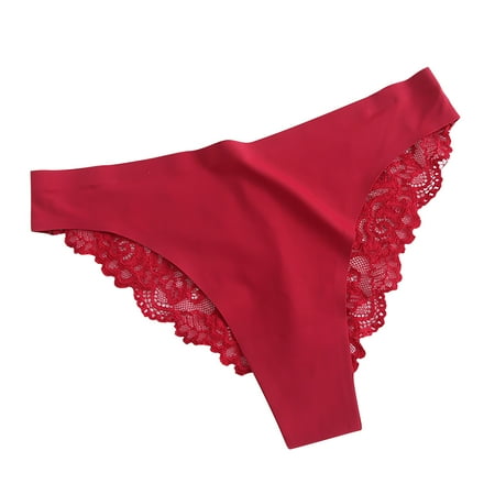 Brilliant Womens Shapewear Panties Womens Solid Color Thong Lace Ice Silk Underwear Low Waist Underwear Red XL