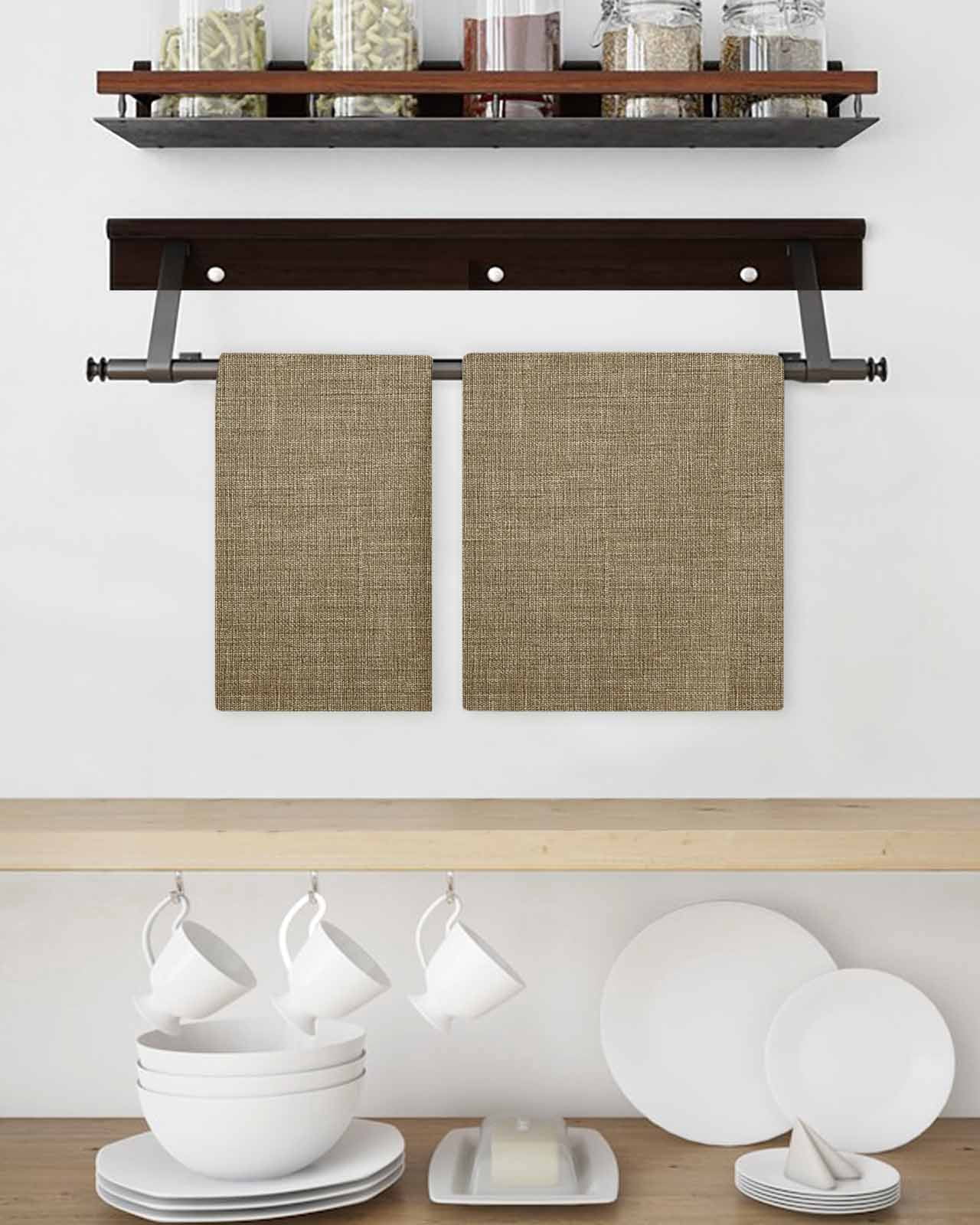 Vintage Brown Kitchen Dish Towels for Drying Dishes Set of 3, Farmhouse Retro Dark Solid Color Linen Texture Waffle Weave Microfiber Hand Tea Bathroom Towels Quick Dry & Absorbent Towel 15.7x23.6