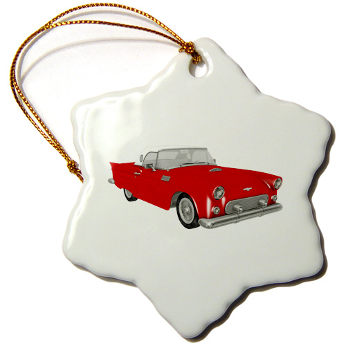 3dRose 1950s Red Classic Convertible Car - Snowflake Ornament, 3-inch