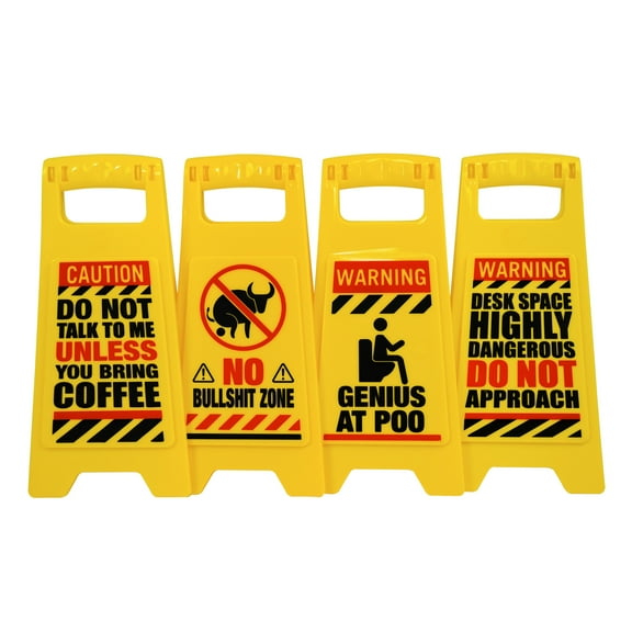 4 Pack Funny Desk Waring Signs, Humor Joke Gag Gifts for Men & Women, "Do Not Disturb" Caution Signs, White Elephant Gifts for Coworkers, College Dorm Novetly Signs, Office Accessories