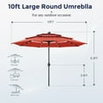 thumbnail image 7 of Alpha Joy 10ft 3 Tier Auto-tilt Outdoor Patio Umbrella Beach Garden Double Vented Table Umbrella with Solar Lights, Orange Red, 7 of 7