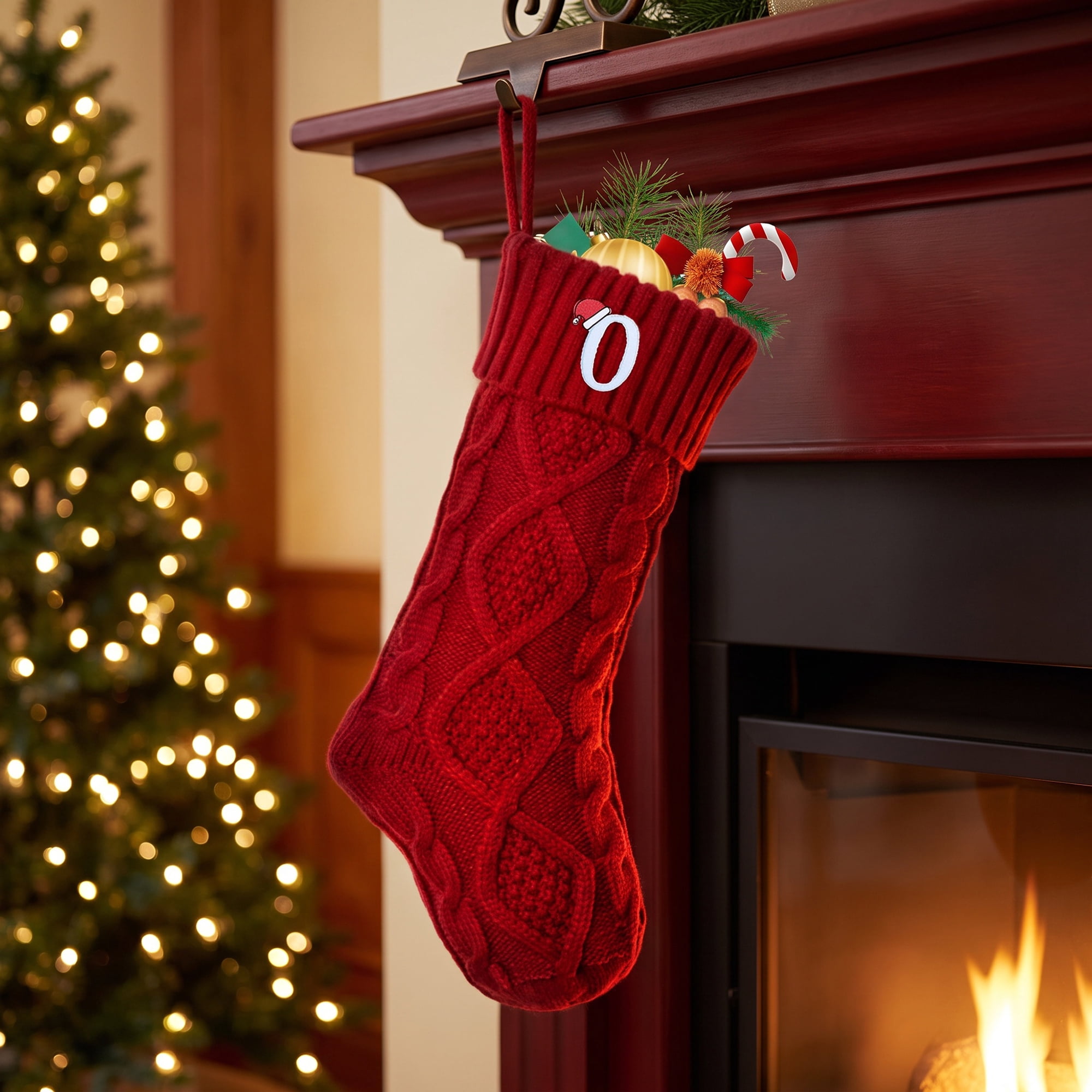 Unique Bargains Canine Bone Christmas Stocking Luxury Puppy Holiday Keepsake Sack Red Letter O 17"