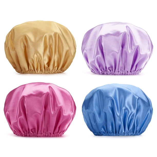 Gorro de ducha, paquete de 4 gorros de ducha para mujer, doble capa impermeable, gorro de ducha de baño, protección del cabello, gorros de ducha reutilizables, tamaño mediano brillar Hogar