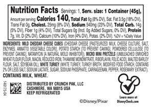 Crunch Pak Featuring Toy Story with Turkey, Cheddar Cheese, and Pretzels 1.6oz Snack Tray