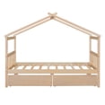 thumbnail image 3 of Modern Twin Size House Bed with Headboard and Footboard, Wooden Platform Bed Frame with 2 Drawers and Roof, Kids Bed for Kids, Teens, Girls, Boys, Natural, 3 of 9