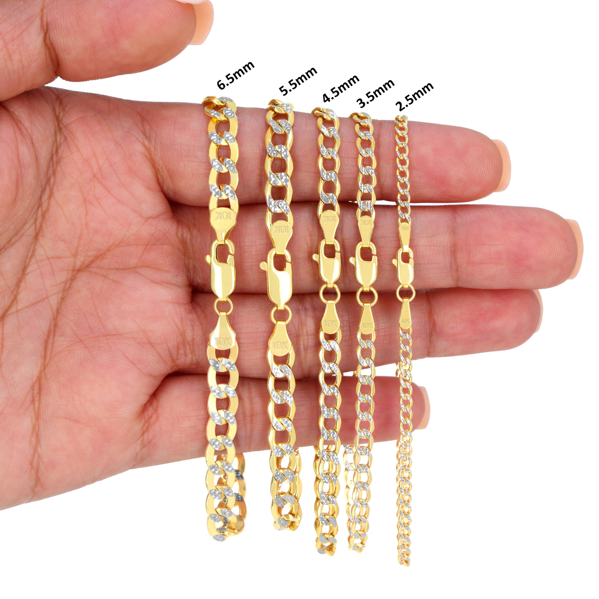 Nuragold 10K Real Yellow Gold Cuban Diamond Cut Pave Curb Link Chain Bracelet 7"-9" (2.5mm-6.5mm) Italian Jewelry for Men & Women