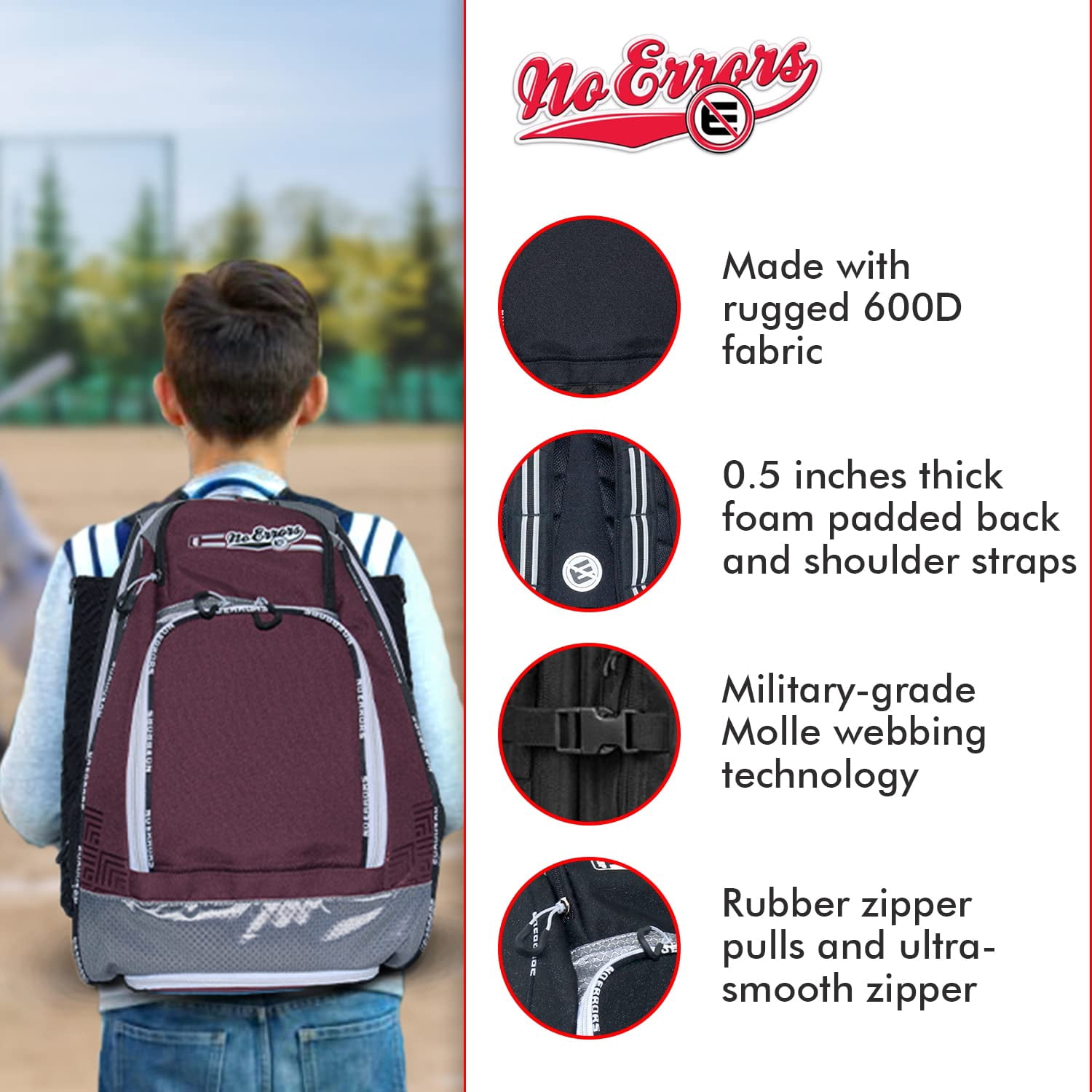Sports RBP Rookie Baseball and Softball Backpack - Youth Baseball and Softball Bat Bag with Fence Hooks - Baseball and Softball Equipment Bag for Kids