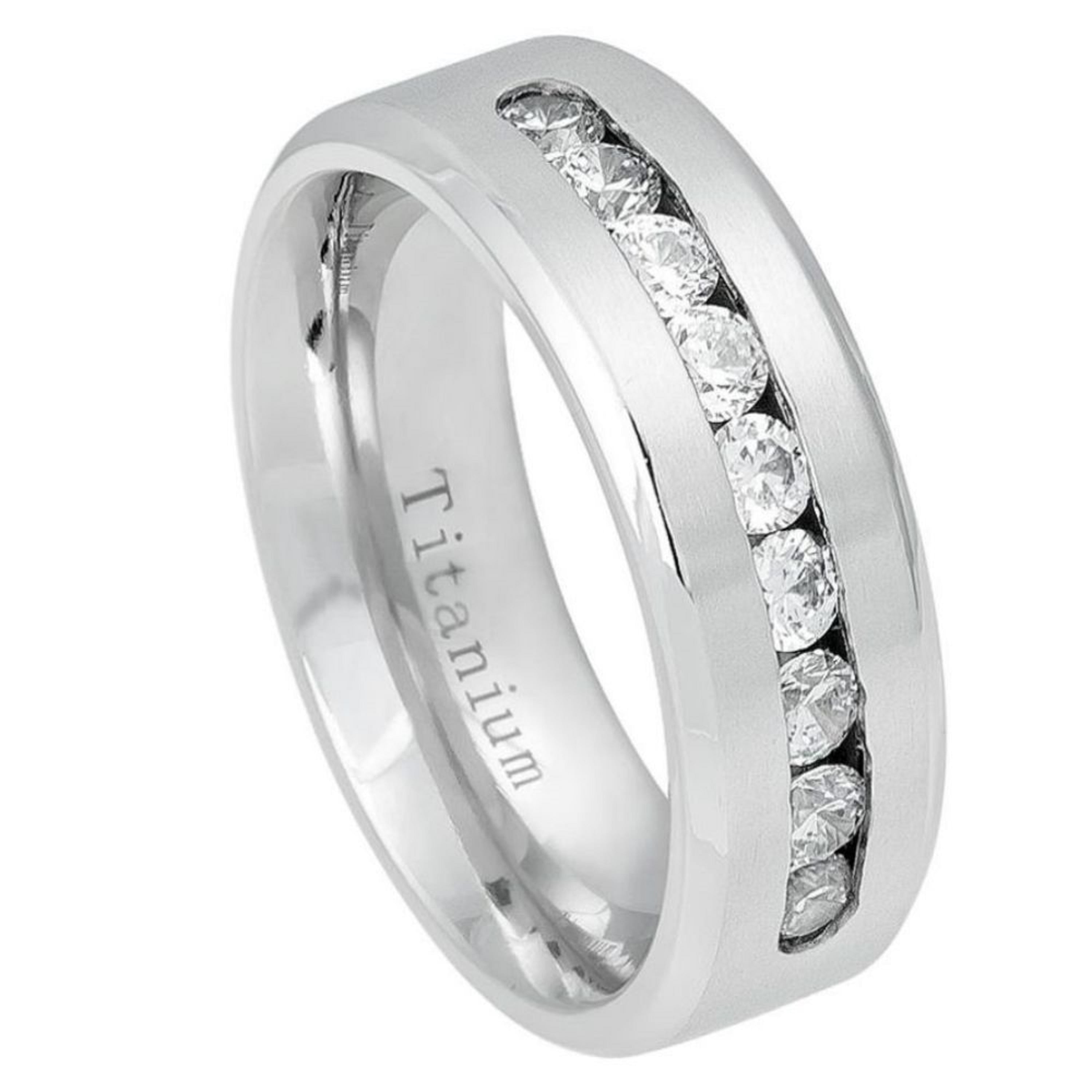 Engraved 8mm Titanium Men's Ring Black Brushed Center Wedding Band Ring 