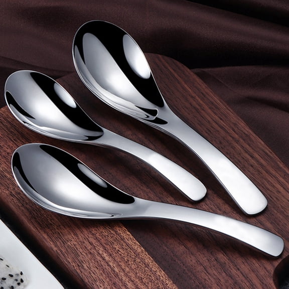 Opvise Stainless Steel Dinner Children Adult Deepen Thickened Large Capacity Soup Spoon Silver