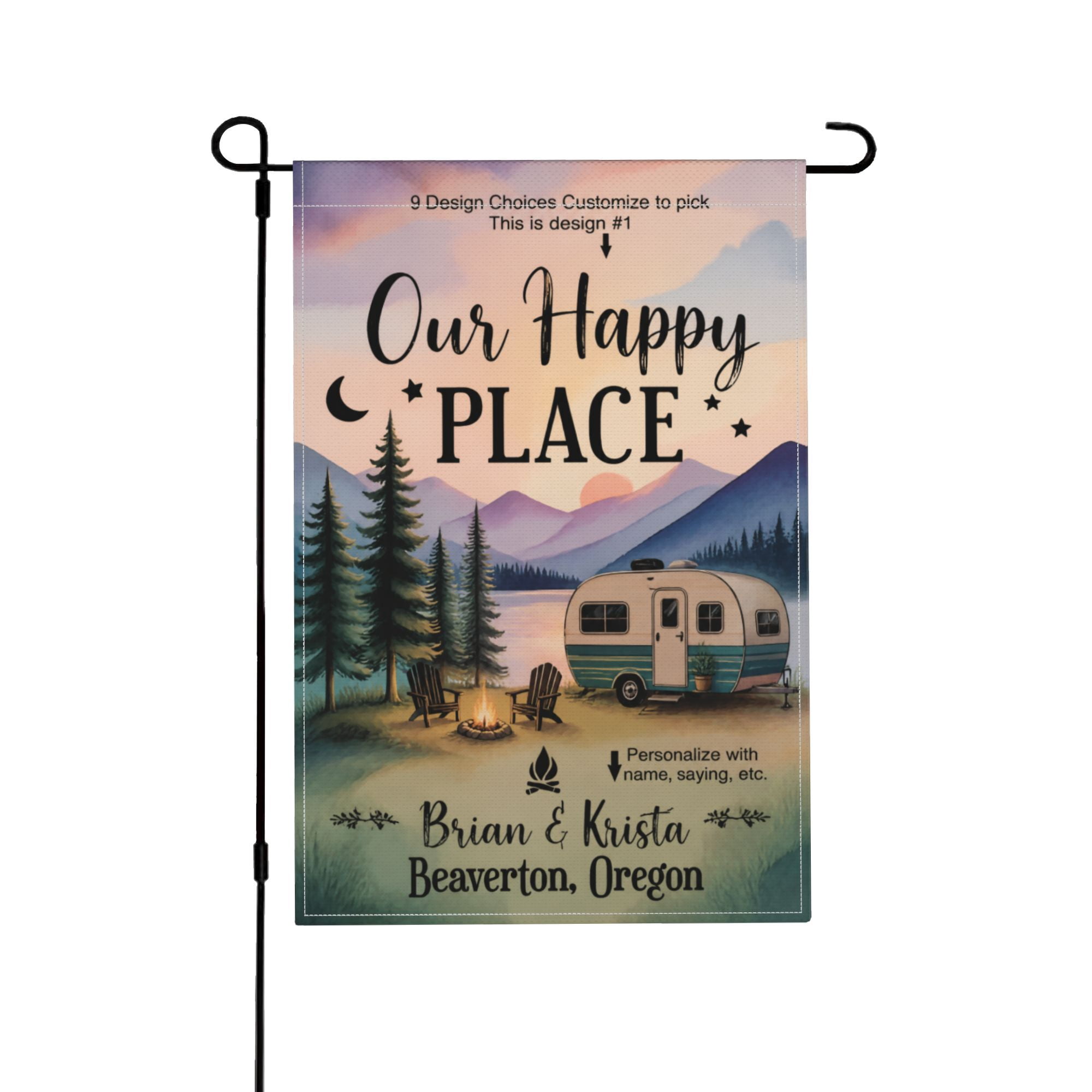 Personalized Campsite Camper Garden Flag Custom Outdoor Camping Decoration Sign for RV Travel Trailer Yard Decor 12x18 in