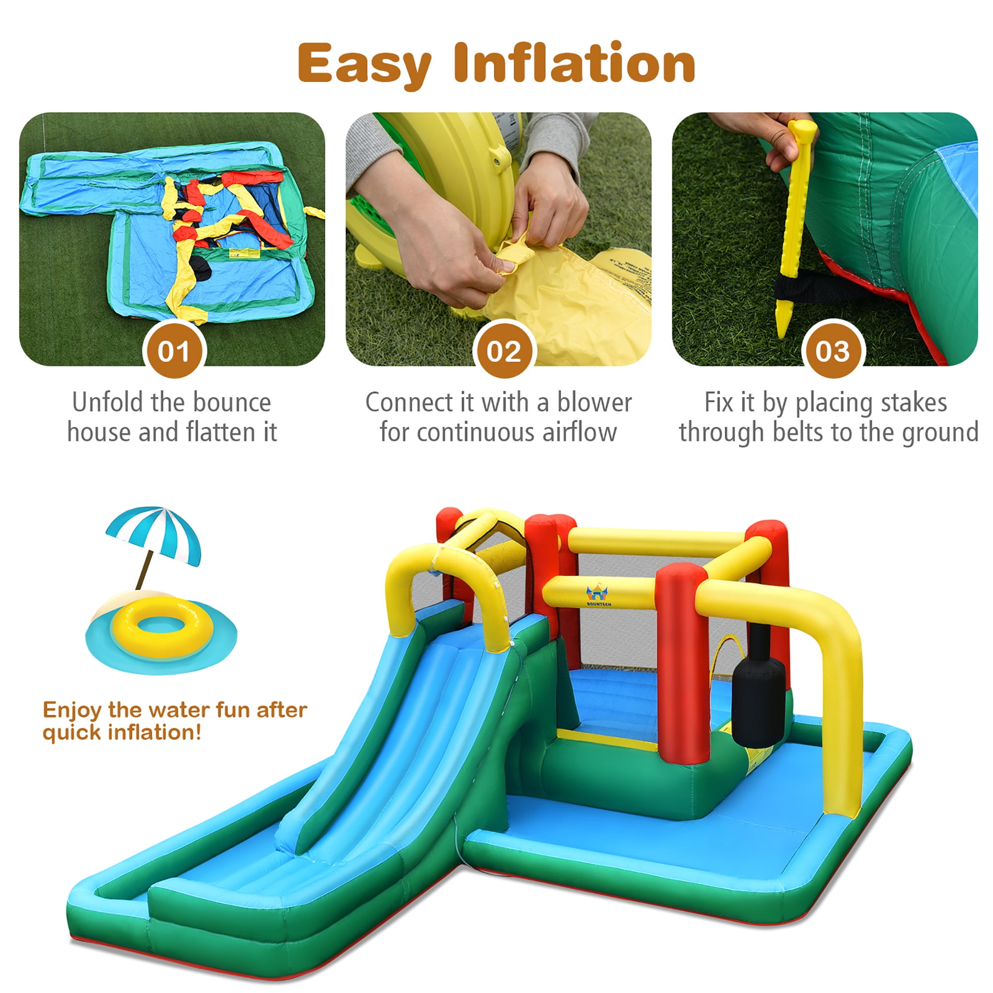 Costway Inflatable Slide Water Park Climbing Bouncer Bounce House with Tunnel & 735W Blower