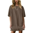 thumbnail image 4 of Kilaqueen Two Piece Sets for Women Crew Neck Short Sleeve Tops and Flowy Pleated Skirts Solid Color Beach Vacation Outfits Set, 4 of 5