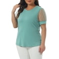 thumbnail image 4 of Agnes Orinda Women's Plus Size Top Mesh Short Sleeve Crew Neck T Shirt Solid Casual Blouse 2025 1X Light Green, 4 of 6