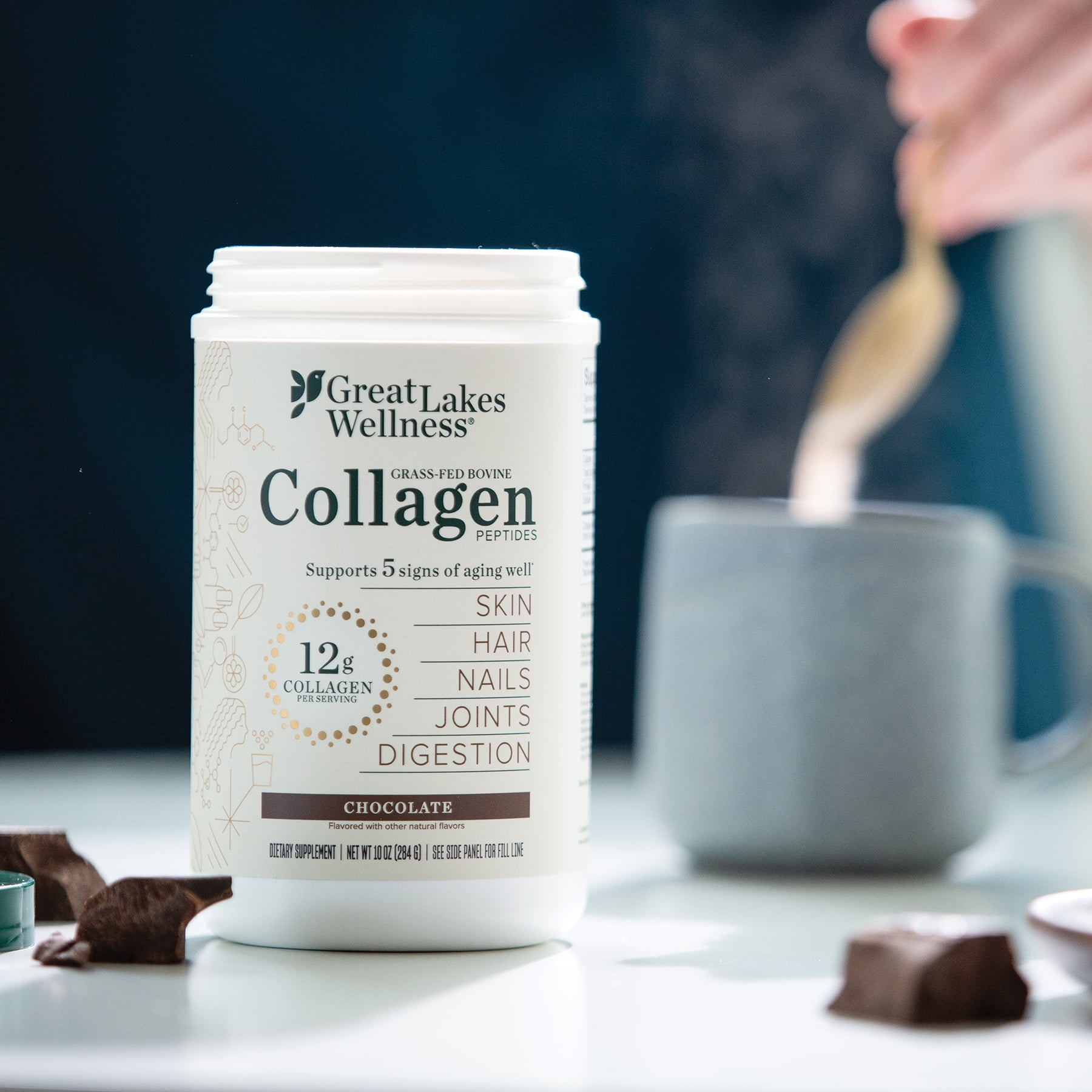 Great Lakes Wellness Grass-Fed Bovine Collagen Peptides, Chocolate, 10 oz (284 g)