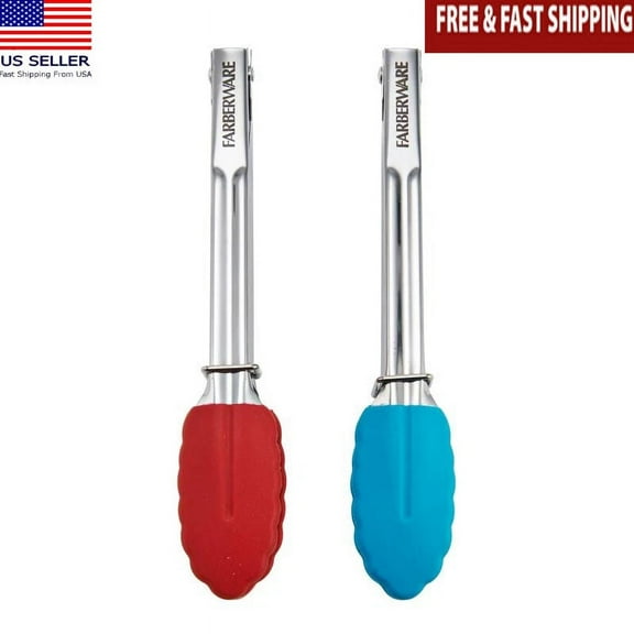 Stainless Steel Mini Locking Tongs Silicone Tips Set Of 2 Kitchen Utensils New