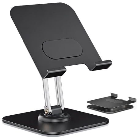 CreaDream iPad Stand for Desk, Foldable Adjustable Tablet Stand Holder, 360 Rotating iPad Accessories Compatible with 12.9”-4.7” Tablet Stand, Black