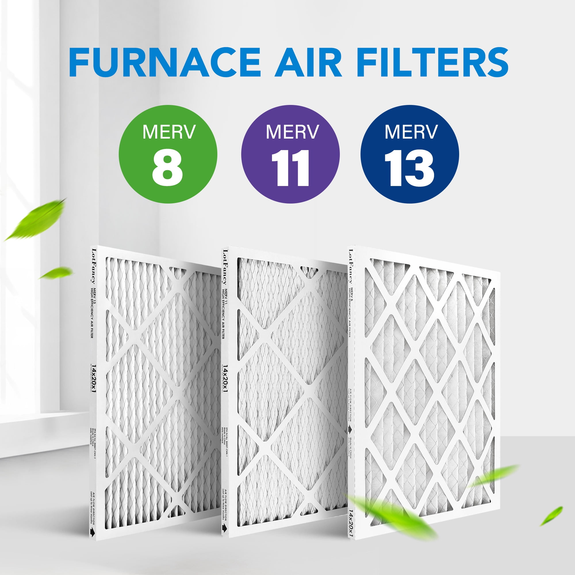 LotFancy 14x20x1 Air Filters, 6 Pack, MERV 8 Pleated HVAC AC Furnace Filters