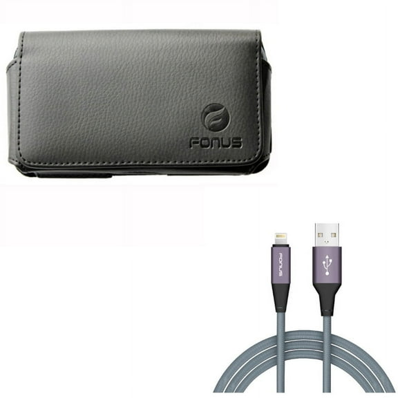 Case Belt Clip w 10ft USB Cable for iPhone 8/7/6S/6 - Leather Swivel Holster Loops Cover, Charger Cord Power Wire Braided Long for iPhone 8/7/6S/6 Models