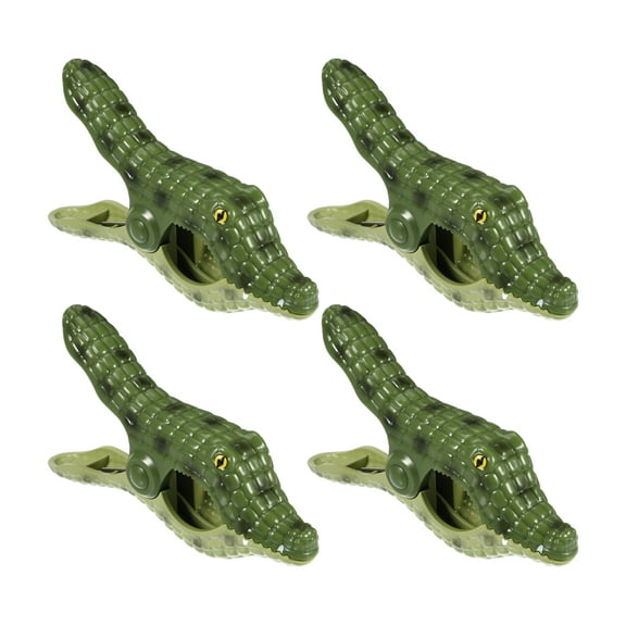 Unique Bargains 4 Pcs Crocodile ABS Metal Clothespins for Clothes Craft Pictures Party Dark Green