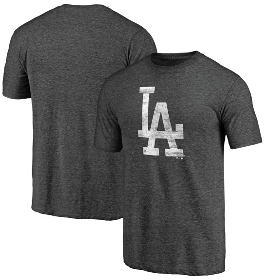 Men's Charcoal Los Angeles Dodgers Weathered Official Logo Tri-Blend T-Shirt
