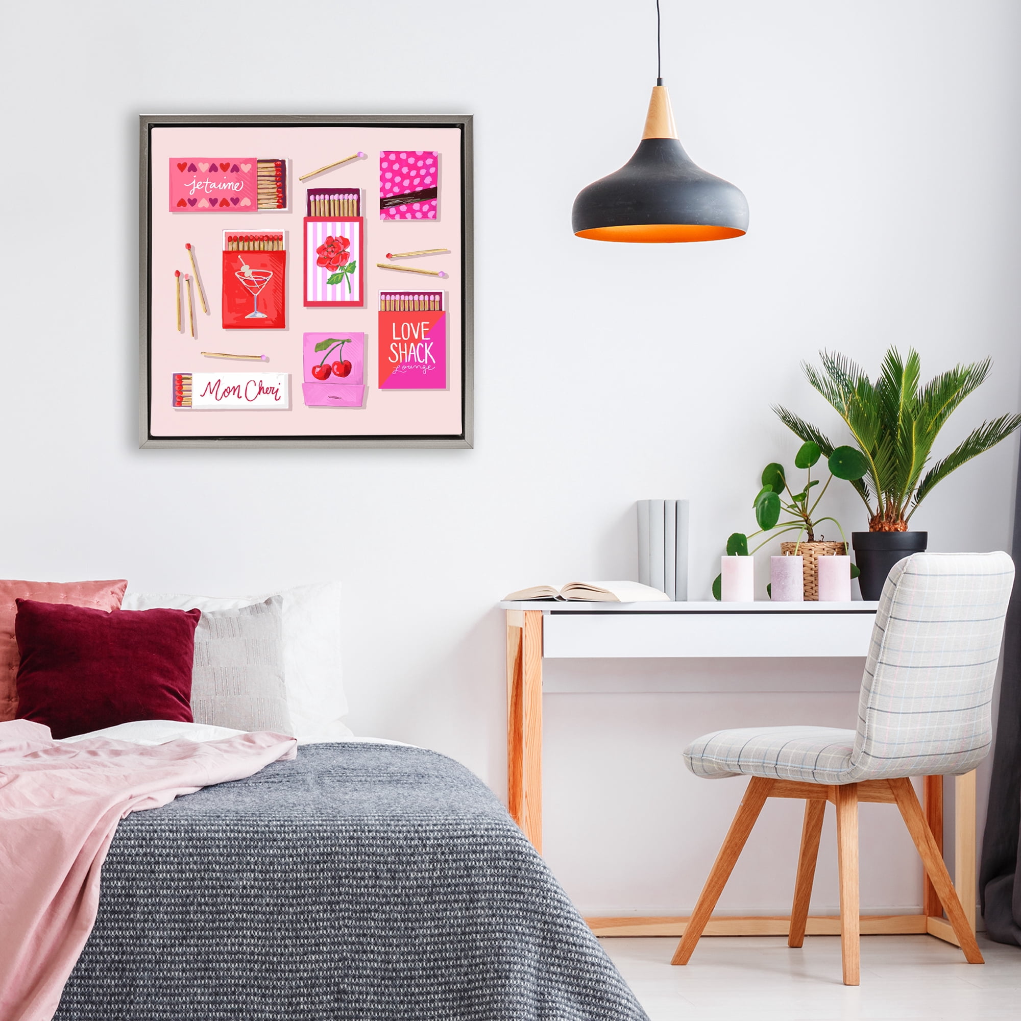 Stupell Industries Je T'aime Romantic Matchbox Set Gray Framed Floater Canvas Wall Art, design by Rachael Reese
