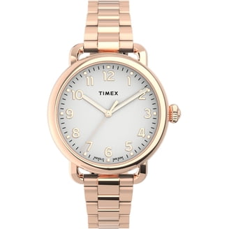 Timex Womens Full Bloom 38mm Gold-tone Case Pink Floral Dial 