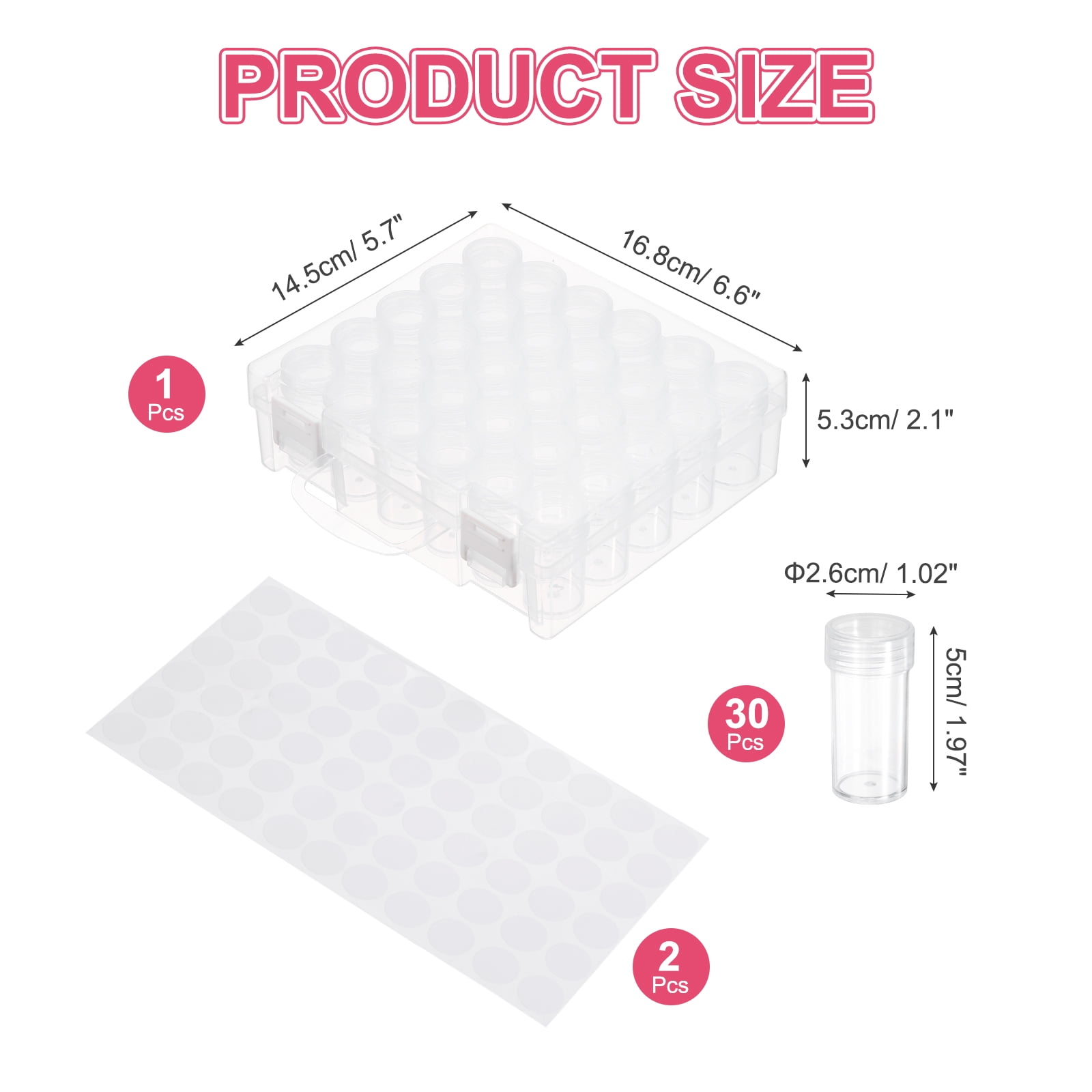 Uxcell 30 Slots Diamond Art Storage Containers, Clear Plastic Diamond Art Painting Beads Organizer Case Accessories with Labels for Jewelry Nail Crafts Rhinestones, 6.6x5.7x2.1inch