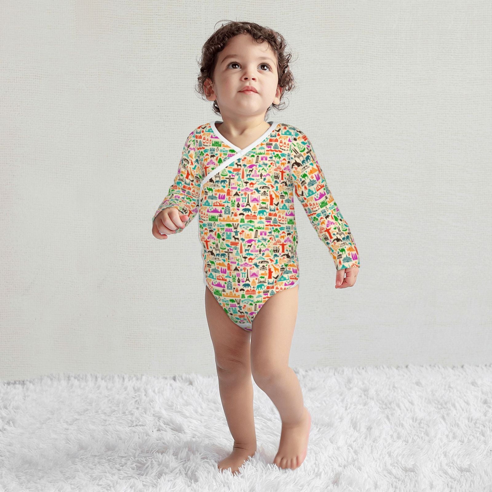 Xecao Travel Print Baby unisex-baby Cotton Long-sleeve Bodysuits-3 Months