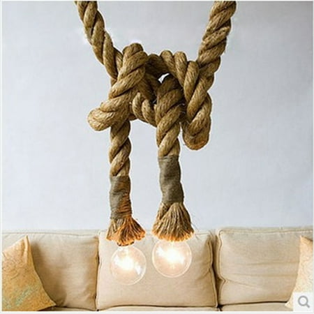 Vintage Rustic Hemp Rope Ceiling Chandelier Creative Pendant Lamp Hanging Lights for Living Room Bar Public Places