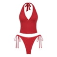 thumbnail image 1 of Set de tankini con purpurina uniforme, decoración de lazo brillante, color rojo, talla S, 1 of 4