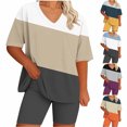 thumbnail image 1 of Sentmoon 2 Piece Set Womens Tops Trendy and Dress Pants Oversized Short Sleeve V Neck Breathable Fall Outfit Relaxed Color Block Womens Tunic Tops for Office Wear, 1 of 6