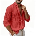 thumbnail image 3 of YTCAMLO 100%Cotton Men's Long Sleeve Shirt, Summer Casual Button Down Business Dress Shirts, Stretch Band Collar Textured Shirts, 3 of 8