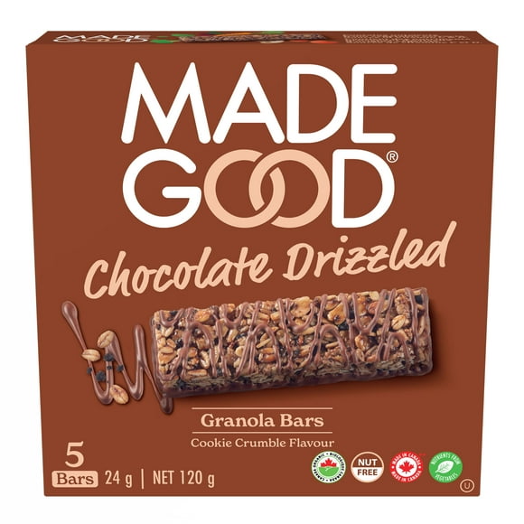 MadeGood Cookie Crumble Chocolate Drizzled Granola Bars 5pk, 5 x 24 g