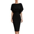 thumbnail image 2 of ClodeEU Women's Draped Batwing Short Sleeve Waist Cinched Midi Pencil Dress,Elegant Wedding Guest Bodycon Dress Black,Women's Plus L, 2 of 5