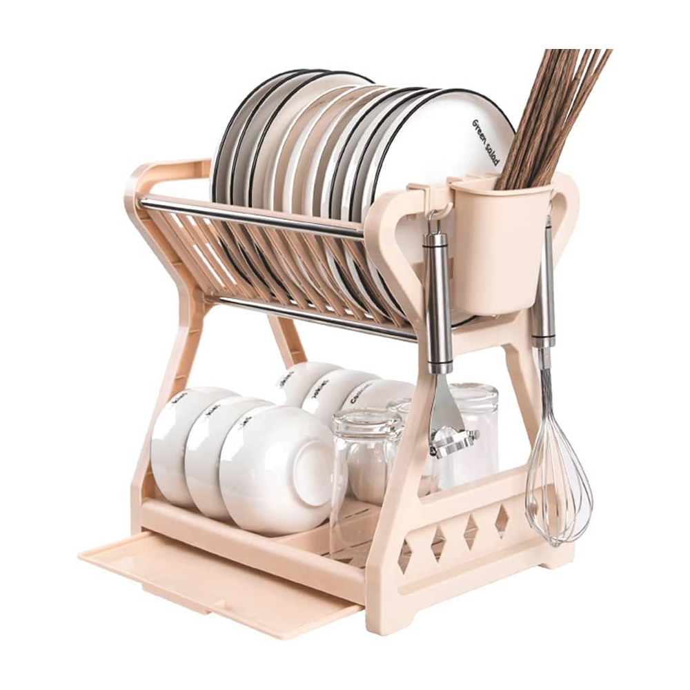 Easy to Clean Dish Drying Rack, 2Tier Dish Rack with Drainboard