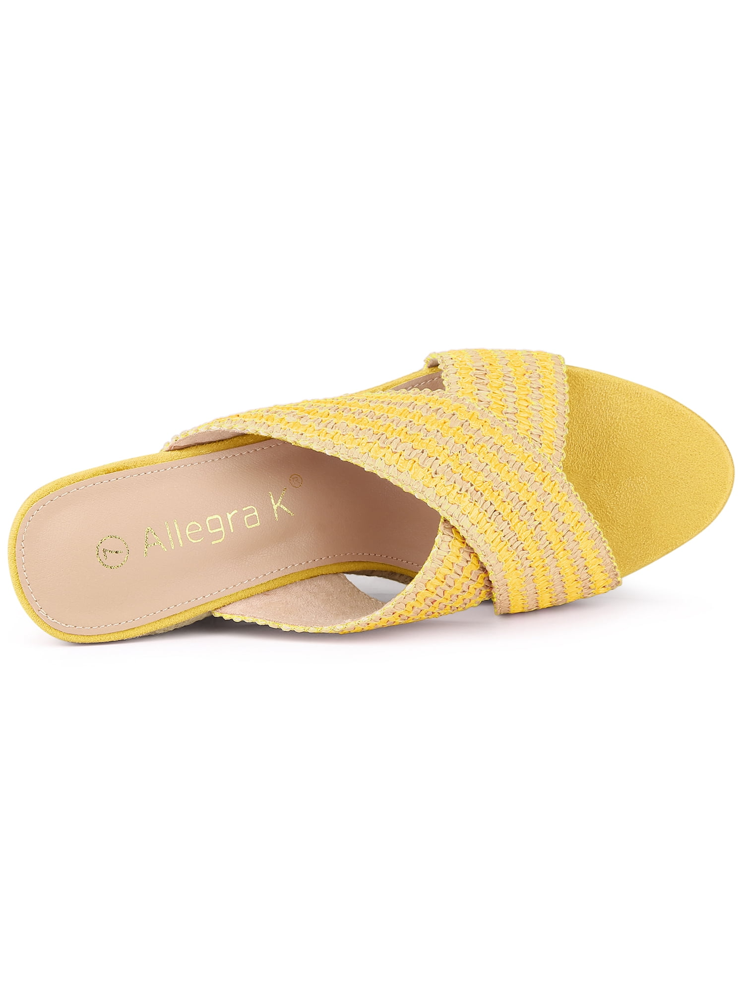 DARING DIVA Women's Crisscross Strap Platform Slides Wedge Sandals Yellow 8.5